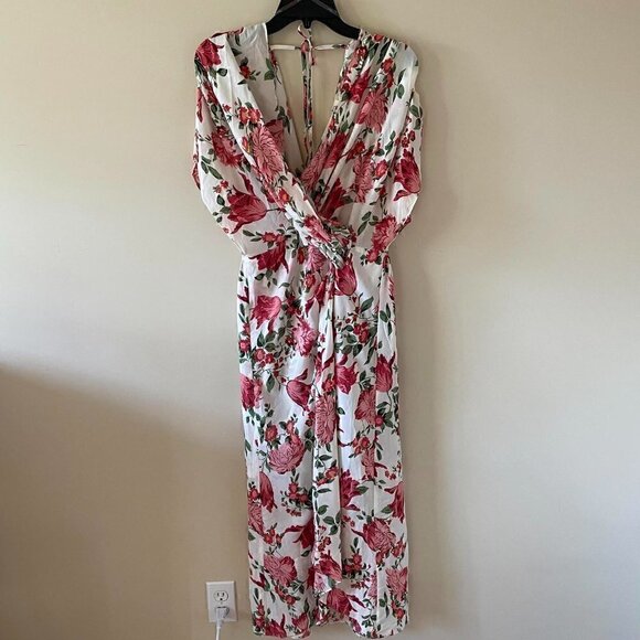Pink Floral Umgee Faux Wrap Maxi Dress - Size Medium - Picture 6 of 6